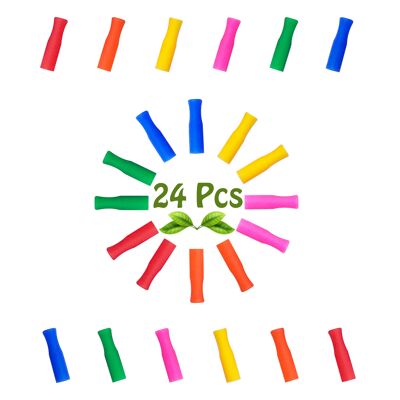 24 Multicolored Silicone Tips for Reusable Stainless Steel or Glass Straws - Compatible with 6 mm diameter straws.