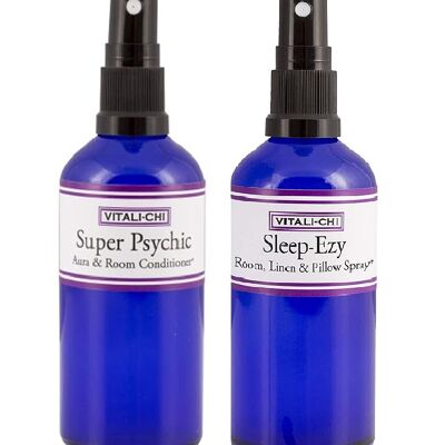 Trouble Sleeping? Uneasy? Solve with Vitali-Chi Sleep-Ezy and Super Psychic Aura & Room Spray Bundle - with Bergamot and Tangerine, Lavender and Chamomile Pure Essential Oils - 100ml