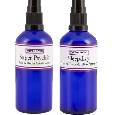 Trouble Sleeping? Uneasy? Solve with Vitali-Chi Sleep-Ezy and Super Psychic Aura & Room Spray Bundle - with Bergamot and Tangerine, Lavender and Chamomile Pure Essential Oils - 100ml