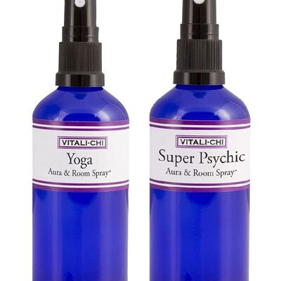Vitali-Chi Super Psychic and Yoga Aura & Room Spray Bundle - with Lemon & Patchouli, Lavender and Elemi Pure Essential Oils - 50ml