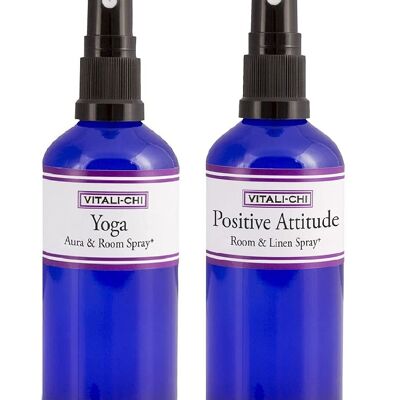 Vitali-Chi Positive Attitude and Yoga Aura & Room Spray Bundle - with Bergamot and Tangerine, Lavender and Elemi Pure Essential Oils - 50ml