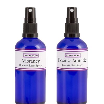 Vitali-Chi Positive Attitude and Vibrancy Aura & Room Spray Bundle - with Bergamot and Tangerine, Lemongrass & Lemon Pure Essential Oils - 50ml