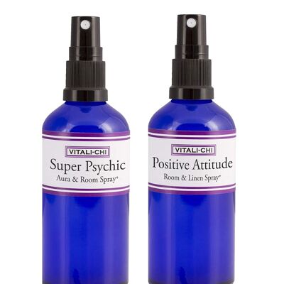 Vitali-Chi Positive Attitude and Super Psychic Aura & Room Spray Bundle - with Bergamot and Tangerine, Lemon & Patchouli Pure Essential Oils - 50ml