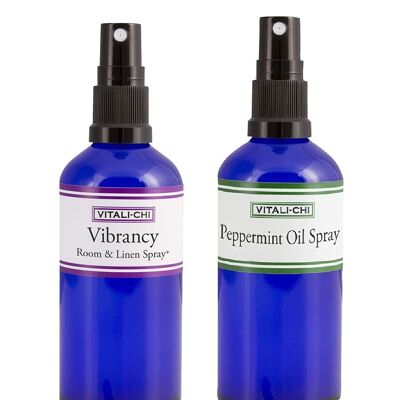 Vitali-Chi Peppermint Oil and Vibrancy Aura & Room Spray Bundle - with Spearmint & Peppermint, Lemongrass & Lemon Pure Essential Oils - 50ml