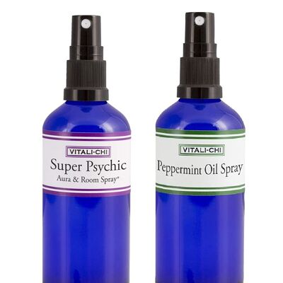 Vitali-Chi Peppermint Oil and Super Psychic Aura & Room Spray Bundle - with Spearmint & Peppermint, Lemon & Patchouli Pure Essential Oils - 50ml