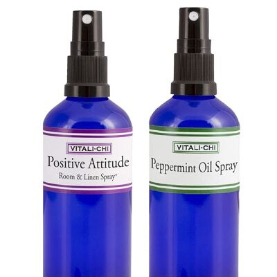 Vitali-Chi Peppermint Oil and Positive Attitude Aura & Room Spray Bundle - with Spearmint & Peppermint, Bergamot and Tangerine Pure Essential Oils - 50ml