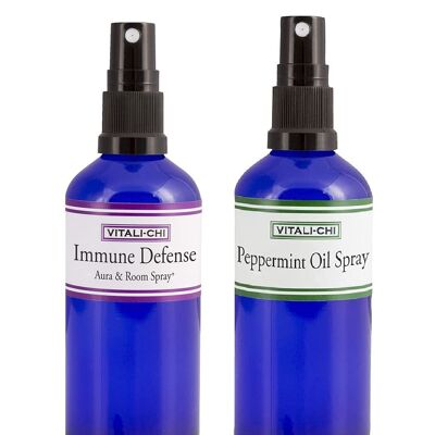 Vitali-Chi Peppermint Oil and Immune Defense Aura & Room Spray Bundle - with Spearmint & Peppermint, Teatree Lemon, Lemongrass Pure Essential Oils - 50ml