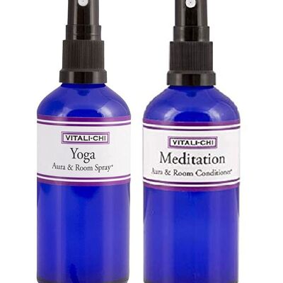 Vitali-Chi Meditation 50ml and Yoga 100ml Aura & Room Spray Bundle - with Lavender and Elemi Pure Essential Oils