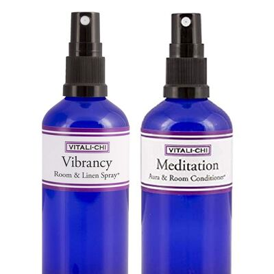 Vitali-Chi Meditation and Vibrancy Aura & Room Spray Bundle - with Lavender and Elemi, Lemongrass & Lemon Pure Essential Oils - 50ml