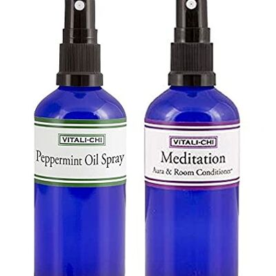 Vitali-Chi Meditation and Peppermint Oil Aura & Room Spray Bundle - with Lavender and Elemi, Spearmint & Peppermint Pure Essential Oils - 50ml