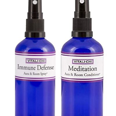 Struggling to Relax? Worried About Immunity? Solve with Vitali-Chi Meditation & Immune Defense Aura & Room Spray Bundle with Lavender and Elemi, Teatree Lemon, Lemongrass Pure Essential Oils 100ml