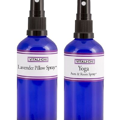 Vitali-Chi Lavender Pillow and Yoga Aura, Linen & Room Spray Bundle - with Chamomile, Lavender and Elimi Pure Essential Oils - 50ml