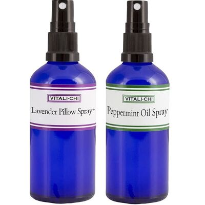 Vitali-Chi Lavender Pillow and Peppermint Oil Aura, Linen & Room Spray Bundle - with Lavender and Chamomile, Spearmint & Peppermint Pure Essential Oils - 50ml