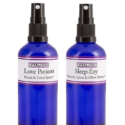 Need Love? Sleep Struggles? Solve & Save with Vitali-Chi Love Potion and Sleep-Ezy Aura, Linen & Room Spray Bundle with Rose Geranium and Ylang Ylang, Lavender and Chamomile Pure Essential Oils 100ml