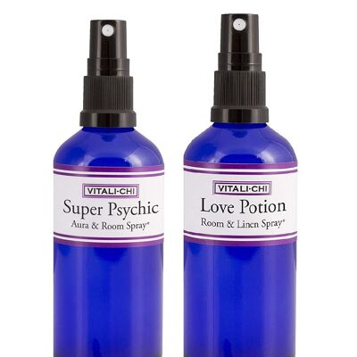 Vitali-Chi Love Potion and Super Psychic Aura, Linen & Room Spray Bundle - with Rose Geranium and Ylang Ylang, Lemon & Patchouli Pure Essential Oils - 50ml