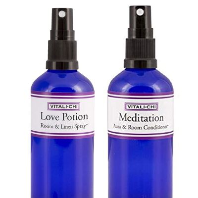 Need More Love? Struggling to Relax? Solve with Vitali-Chi Love Potion and Meditation Aura Spray Bundle - with Rose Geranium and Ylang Ylang, Lavender and Elemi Pure Essential Oils - 100ml