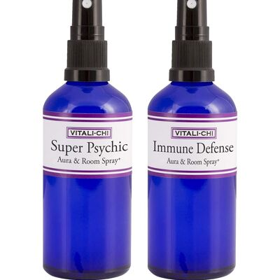 Worried About Immunity? Psychic Issues? Solve with Vitali-Chi Immune Defense and Super Psychic Aura & Room Spray Bundle - with Teatree Lemon, Lemongrass & Patchouli Pure Essential Oils - 100ml