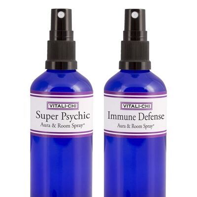 Vitali-Chi Immune Defense and Super Psychic Aura & Room Spray Bundle - with Teatree Lemon, Lemongrass & Patchouli Pure Essential Oils - 50ml