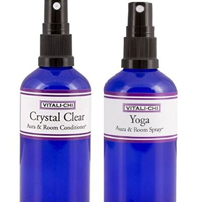 Vitali-Chi Crystal Clear and Yoga Aura, Linen & Room Spray Bundle - with TeaTree Lemon, Lavender and Elemi Pure Essential Oils - 50ml