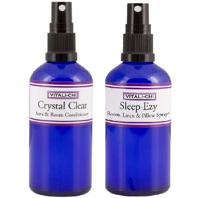 Seeking Clarity or A Better Night’s Sleep? Solve & Save with Vitali-Chi Crystal Clear & Sleep-Ezy Aura Spray Bundle with TeaTree Lemon & Patchouli, Lavender and Chamomile Pure Essential Oils 100ml