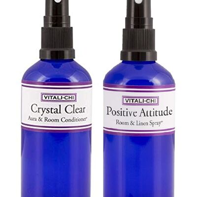 Need Clarity and Positivity? Solve & Save with Vitali-Chi Crystal Clear and Positive Attitude Aura, Linen & Room Spray Bundle - with TeaTree Lemon, Bergamot and Tangerine Pure Essential Oils - 100ml