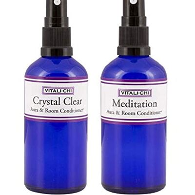 Looking for Clarity and Connection? Solve & Save with Vitali-Chi Crystal Clear and Meditation Aura & Room Spray Bundle - with TeaTree Lemon, Lavender and Elemi Pure Essential Oils - 100ml