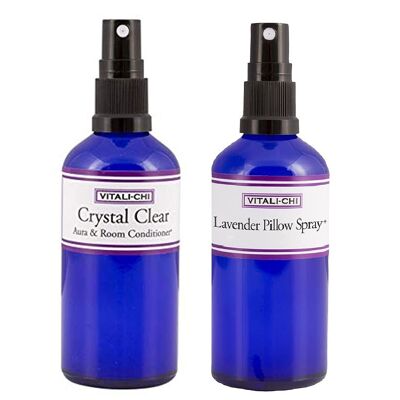 Vitali-Chi Crystal Clear and Lavender Pillow Aura & Room Spray Bundle - with TeaTree Lemon, Lavender and Chamomile Pure Essential Oils - 50ml