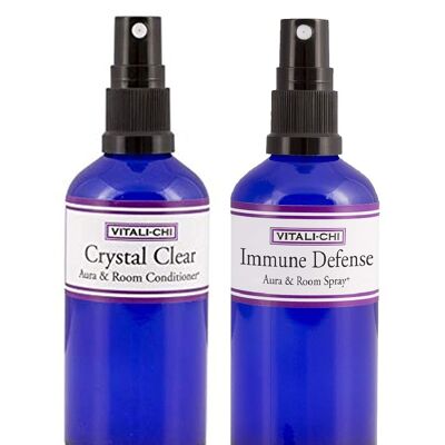 Vitali-Chi Crystal Clear and Immune Defense Aura & Room Spray Bundle - with TeaTree Lemon, Lemongrass Pure Essential Oils - 50ml