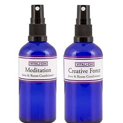 Vitali-Chi Creative Force and Meditation Aura & Room Spray Bundle - with Spearmint & Peppermint, Lavender and Elemi Pure Essential Oils - 100ml