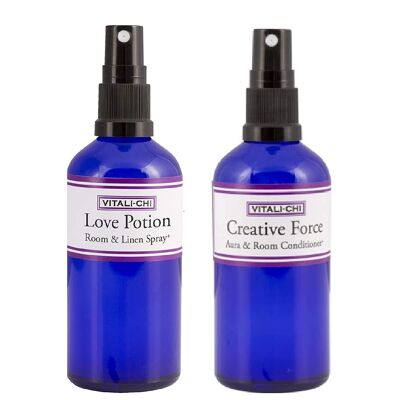 Vitali-Chi Creative Force and Love Potion Aura, Linen & Room Spray Bundle - with Spearmint & Peppermint, Rose Geranium and Ylang Ylang Pure Essential Oils - 100ml