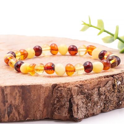 Bracelet boule 06mm ambre multicolore AA+ (06-08mm)