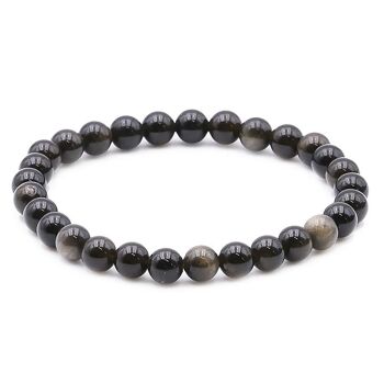 Bracelet Boule 06mm Obsidienne Dorée A