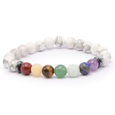 Pulsera Bola 08mm 7 Chakras + Howlita Blanca A