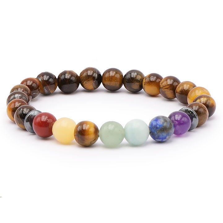 Bracciale Palla 08mm 7 Chakra + Occhio di Tigre A