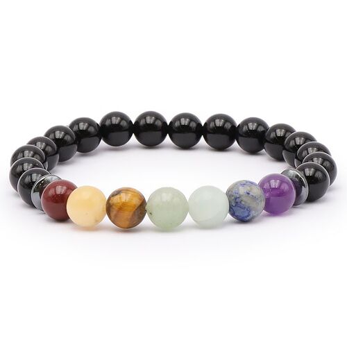 Bracelet Boule 08mm 7 Chakras + Onyx A