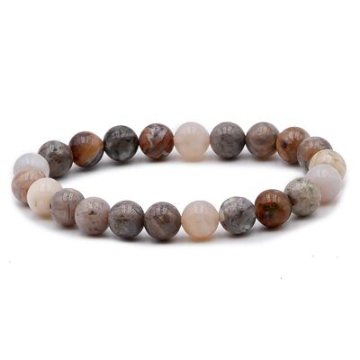 Bracelet Boule 08mm Agate Plume B