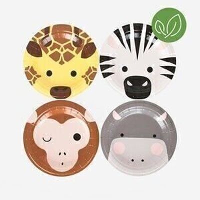 8 Assiettes en carton : mini safari