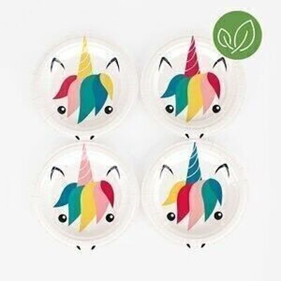 8 platos de papel: mini unicornio