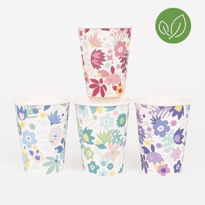 8 vasos de papel: flores