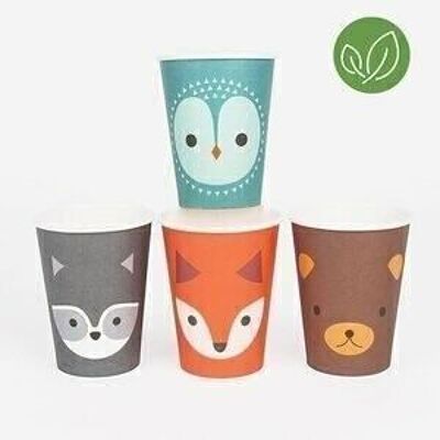 8 vasos de papel: mini animales del bosque