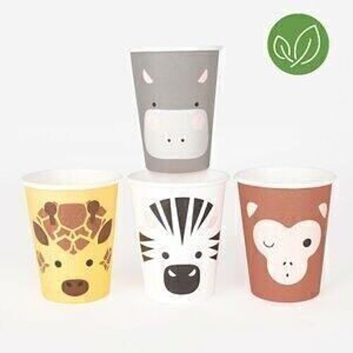 8 Gobelets en carton : safari