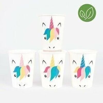 8 vasos de papel: mini unicornio