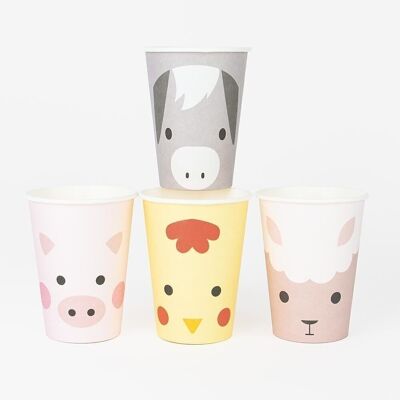 8 Paper cups: mini farm animals