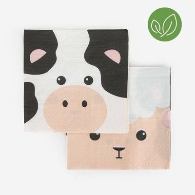 20 Paper napkins: mini farm animals