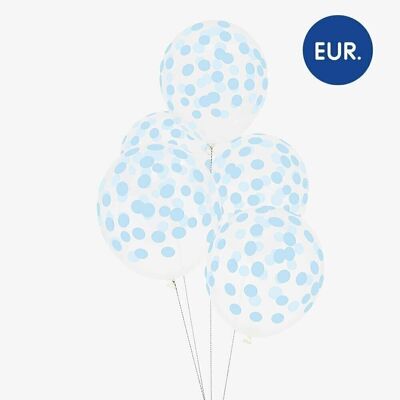 5 Ballons de baudruche : confettis bleu clair