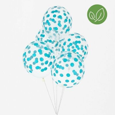 5 Luftballons: blaues Konfetti