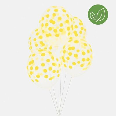 5 Luftballons: gelbes Konfetti