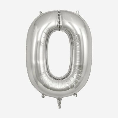 Silberner Zahlenballon: Zahl 0