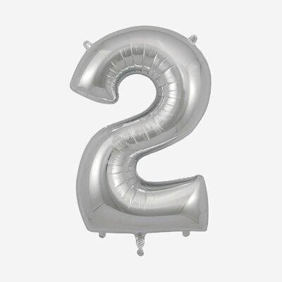 Silberner Zahlenballon: Nummer 2