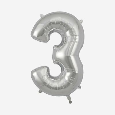 Silberner Zahlenballon: Nummer 3